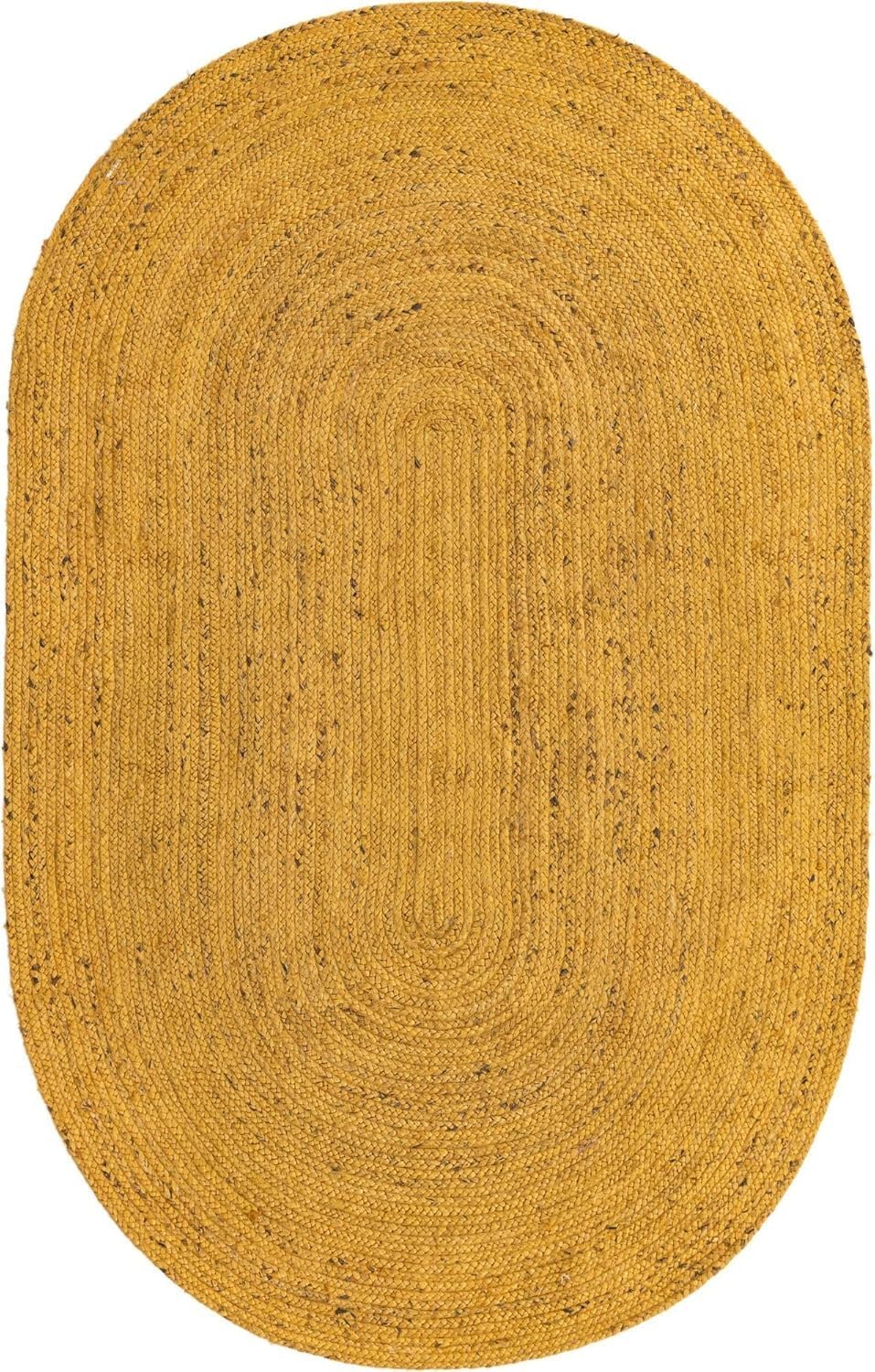 Hand Braided Woven Jute Area Rug Bohemian Style Natural Fiber Rug Eco Friendly Durable Briad Rug Ideal for Kitchen, Dining Room, Entryway, Color Yellow Jute (2' x 3' Oval / 60 cm x 90 cm)