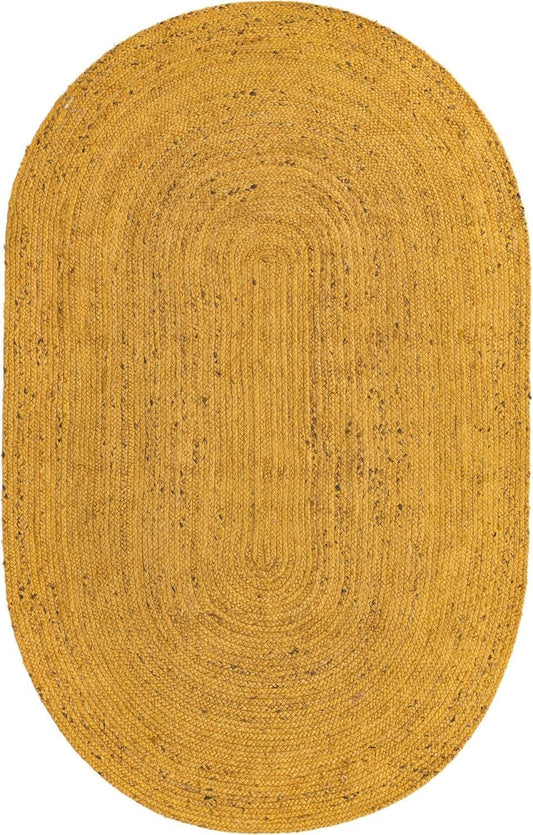 Hand Braided Woven Jute Area Rug Bohemian Style Natural Fiber Rug Eco Friendly Durable Briad Rug Ideal for Kitchen, Dining Room, Entryway, Color Yellow Jute (2' x 3' Oval / 60 cm x 90 cm)