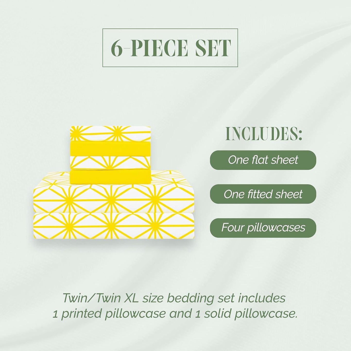 Luxury Soft 6-Piece Cube Geometric Pattern Sheet Set - 1500 Premium Quality Microfiber - Wrinkle and Fade Resistant Coziest Bedding Set, All Around Elastic Fitted Sheet, Queen, Yellow