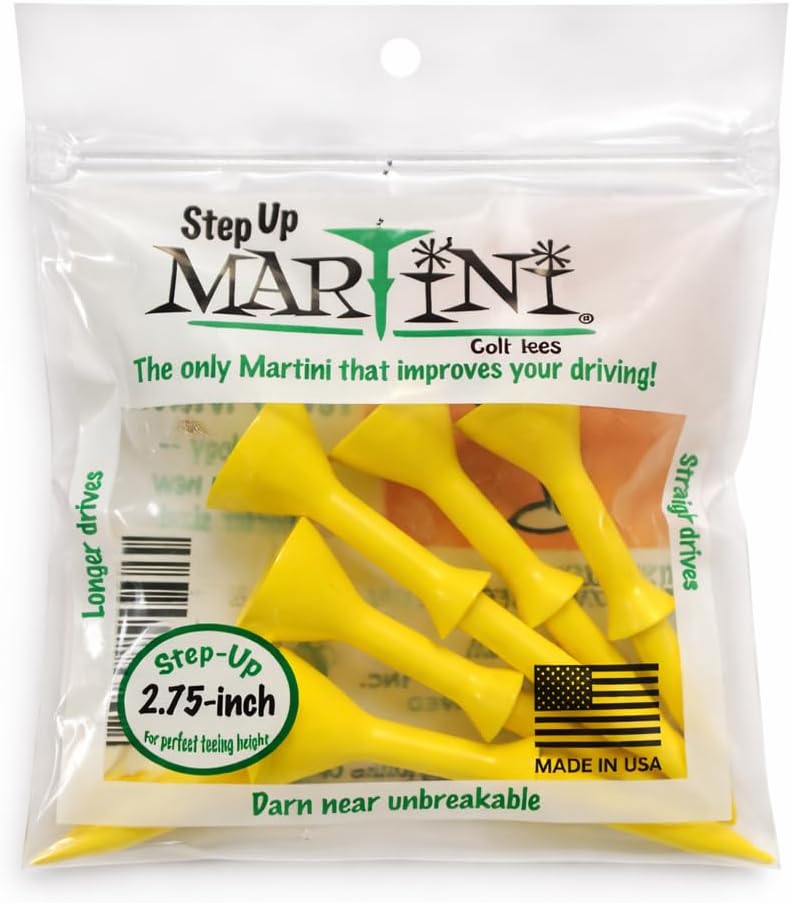 Martini Midsize Step‑Up 2.75" Golf Tees for Driver, Consistent 1 3/8" Height Above Ground, Durable Polymer Resin, Large Cup Placement Ease, Straighter Longer Launch, Virtually Unbreakable