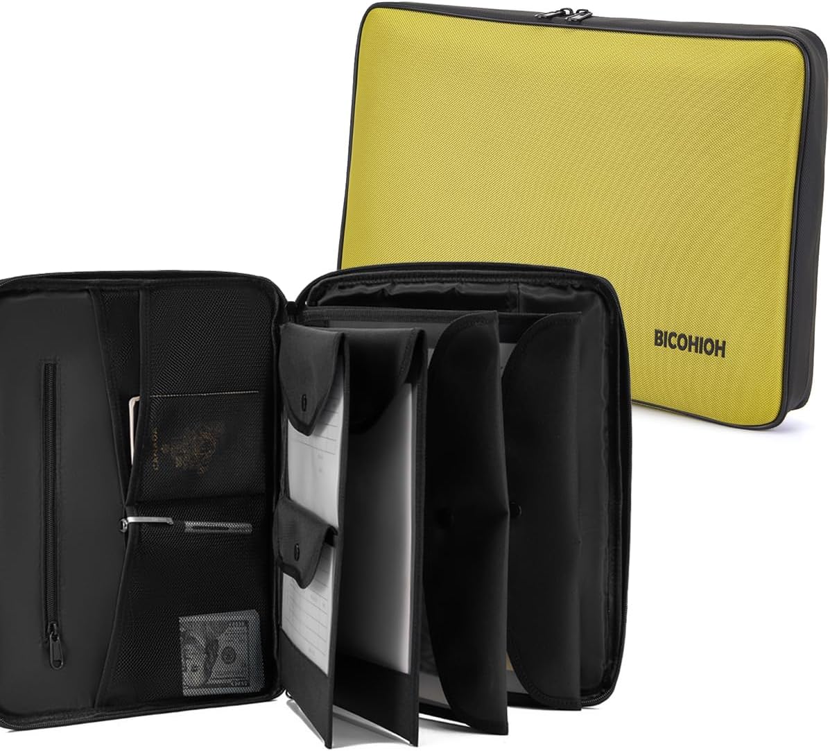 Portable Document Bag, Important Document Organizer, Storage Pouch File Folder for Important Papers, Emergency Binder, Birth Certificates, Social Security Cards, Passports, Photos (Yellow)