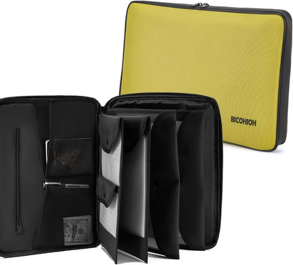 Portable Document Bag, Important Document Organizer, Storage Pouch File Folder for Important Papers, Emergency Binder, Birth Certificates, Social Security Cards, Passports, Photos (Yellow)
