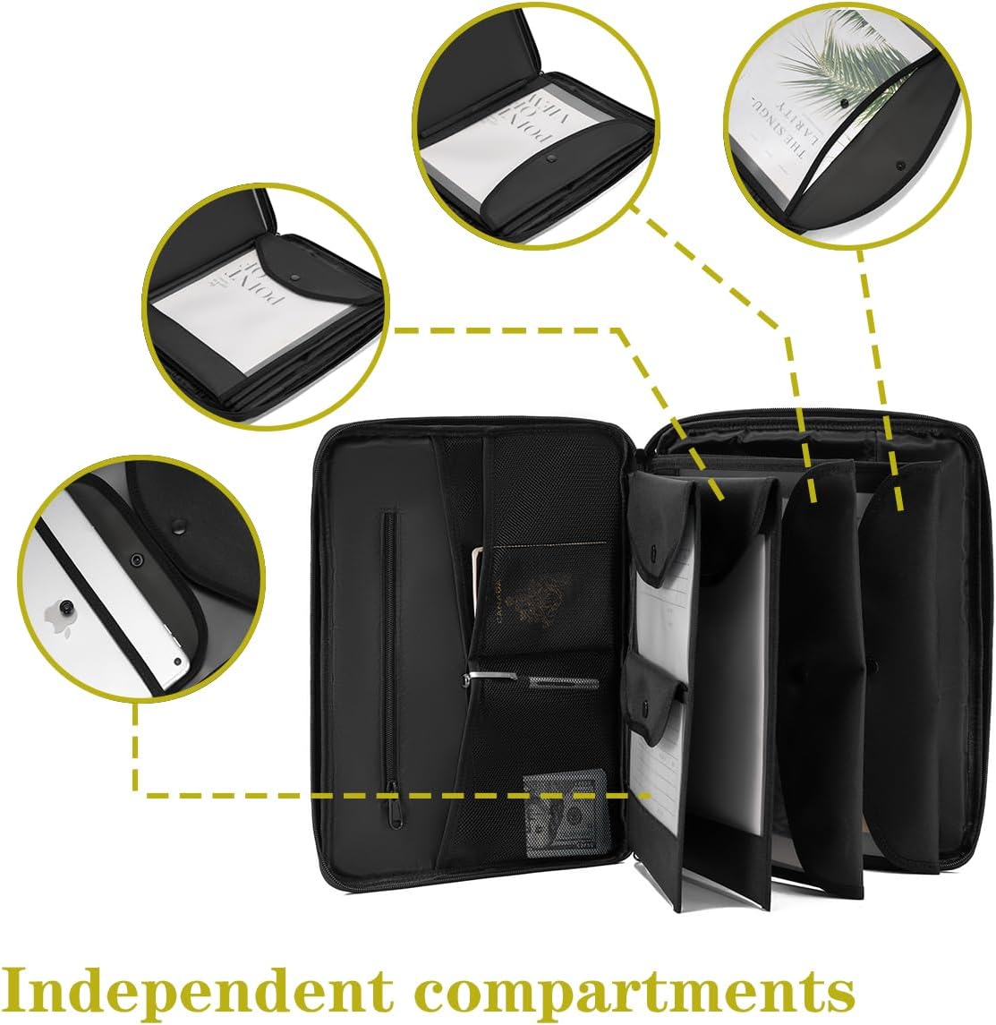 Portable Document Bag, Important Document Organizer, Storage Pouch File Folder for Important Papers, Emergency Binder, Birth Certificates, Social Security Cards, Passports, Photos (Yellow)