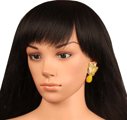 Indian Earrings for Women, Yellow Glass Stone, Matte Gold Tone | Butterfly motif; handcrafted, Bollywood-inspired costume jewelry; trendy fashion