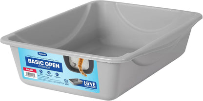 Basic Open Cat Litter Pan, Multidirectional Easy to Clean Plastic Litter Box, Gray, Made in USA, 14" x 10.5" x 3.5", Small Recommended for Kittens and Small Cats