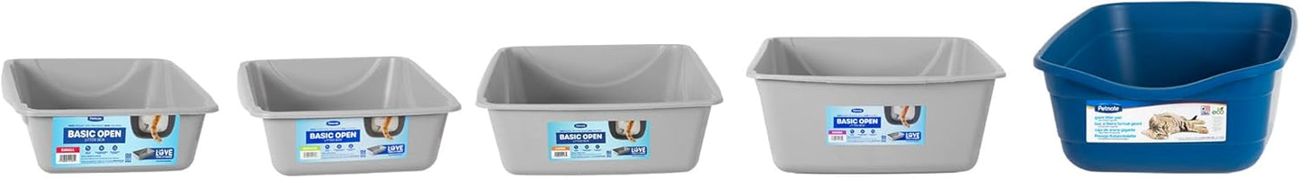 Basic Open Cat Litter Pan, Multidirectional Easy to Clean Plastic Litter Box, Gray, Made in USA, 14" x 10.5" x 3.5", Small Recommended for Kittens and Small Cats