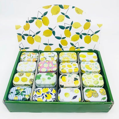 8Pcs Mini Flower Tin Trinket Jewelry Organizer Storage Box Decorative Boxes Small Metal Tins with Hinged Lids Portable Box Containers Small Storage Kit (Lemon)