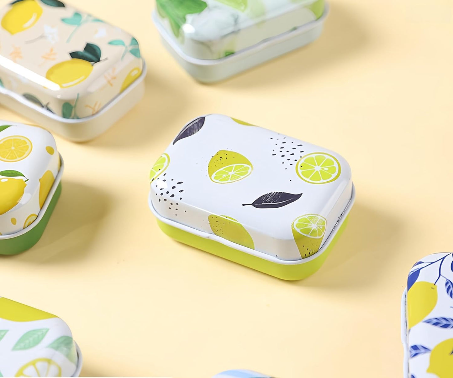 8Pcs Mini Flower Tin Trinket Jewelry Organizer Storage Box Decorative Boxes Small Metal Tins with Hinged Lids Portable Box Containers Small Storage Kit (Lemon)