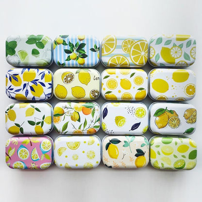 8Pcs Mini Flower Tin Trinket Jewelry Organizer Storage Box Decorative Boxes Small Metal Tins with Hinged Lids Portable Box Containers Small Storage Kit (Lemon)