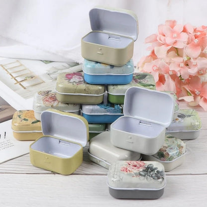 8Pcs Mini Flower Tin Trinket Jewelry Organizer Storage Box Decorative Boxes Small Metal Tins with Hinged Lids Portable Box Containers Small Storage Kit (Lemon)