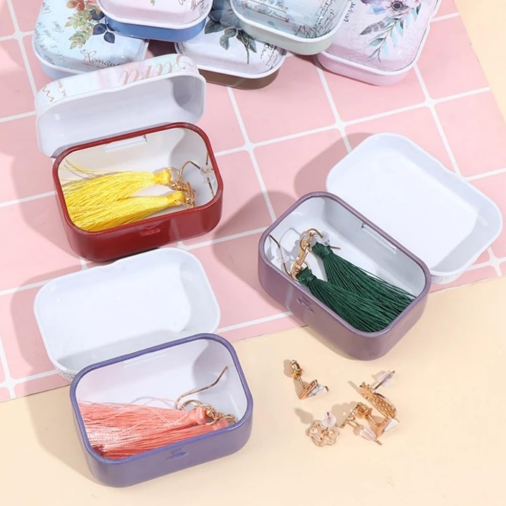 8Pcs Mini Flower Tin Trinket Jewelry Organizer Storage Box Decorative Boxes Small Metal Tins with Hinged Lids Portable Box Containers Small Storage Kit (Lemon)