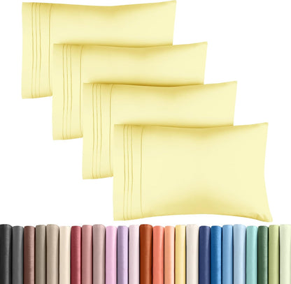 Queen Pillow Cases Set of 4 - Ultra Soft Hotel Quality Pillowcase Covers - Comfy, Cozy & Wrinkle Free - Shrinkage, Stain and Fade Resistant - Machine Washable Pillow Protectors - 4 Piece Set - Yellow