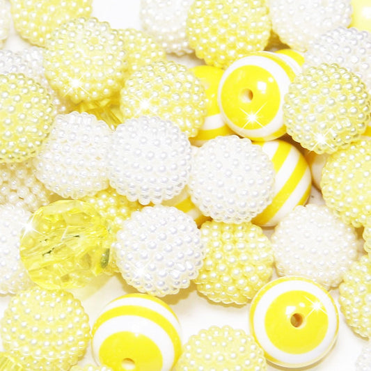 48 Pcs 20mm Beads for Pens Bubblegum Beads Yellow Crystal Acrylic Round Chunky Beads Sparkly Large Balls Beads for Pen Beadable Keychain Bracelet Necklace DIY Jewelry Making Supplies