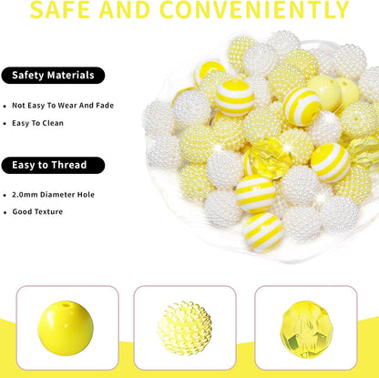 48 Pcs 20mm Beads for Pens Bubblegum Beads Yellow Crystal Acrylic Round Chunky Beads Sparkly Large Balls Beads for Pen Beadable Keychain Bracelet Necklace DIY Jewelry Making Supplies