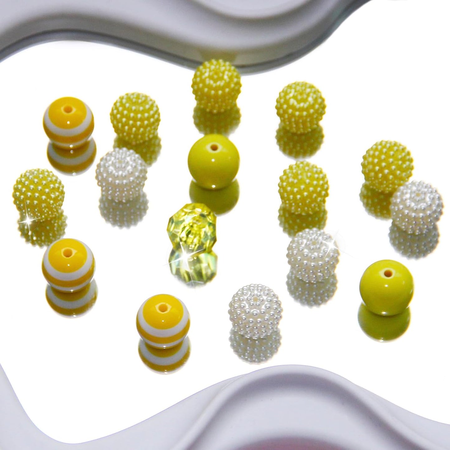 48 Pcs 20mm Beads for Pens Bubblegum Beads Yellow Crystal Acrylic Round Chunky Beads Sparkly Large Balls Beads for Pen Beadable Keychain Bracelet Necklace DIY Jewelry Making Supplies