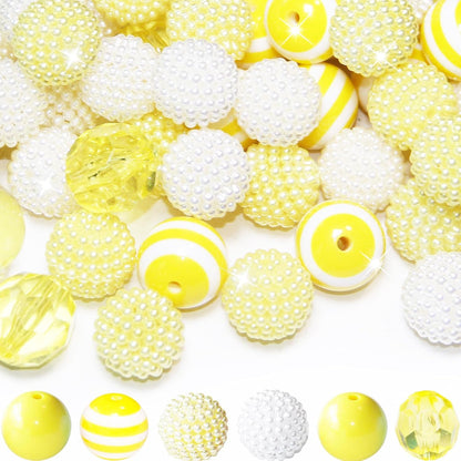 48 Pcs 20mm Beads for Pens Bubblegum Beads Yellow Crystal Acrylic Round Chunky Beads Sparkly Large Balls Beads for Pen Beadable Keychain Bracelet Necklace DIY Jewelry Making Supplies
