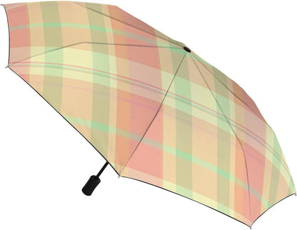 Pink Purple Stripes Folding Umbrella | Portable Travel One Touch Auto Open Windproof Rain/Sun Umbrellas Compact