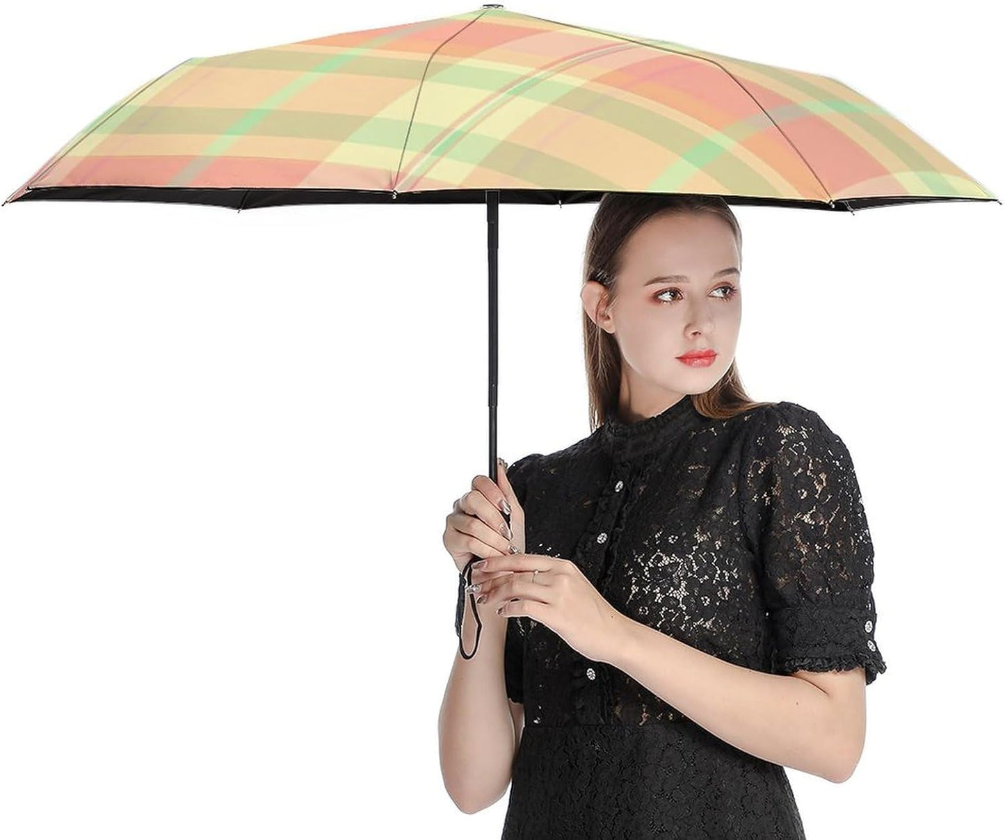 Pink Purple Stripes Folding Umbrella | Portable Travel One Touch Auto Open Windproof Rain/Sun Umbrellas Compact