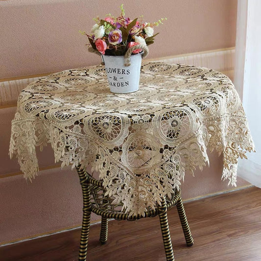 Square Lace Tablecloth Floral Embroidered Table Cover French Style Elegant Tablecloth Dustproof Table Protector for Wedding Halloween Party Dinning Holiday Yellow 33" x 33"