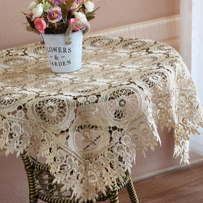 Square Lace Tablecloth Floral Embroidered Table Cover French Style Elegant Tablecloth Dustproof Table Protector for Wedding Halloween Party Dinning Holiday Yellow 33" x 33"