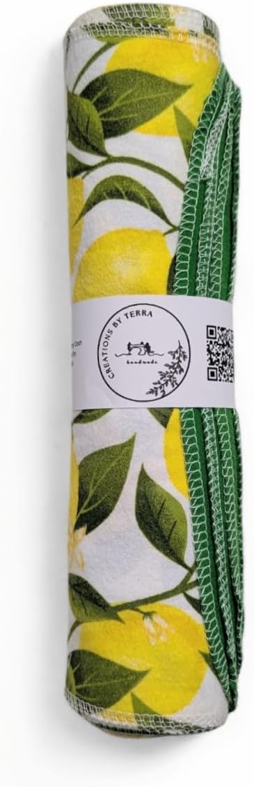Reusable Paper Towels Washable Roll - Cloth Paper Towel Replacement - Zero Waste - 12pk (Reusable Towel) (Summer Lemons Green)