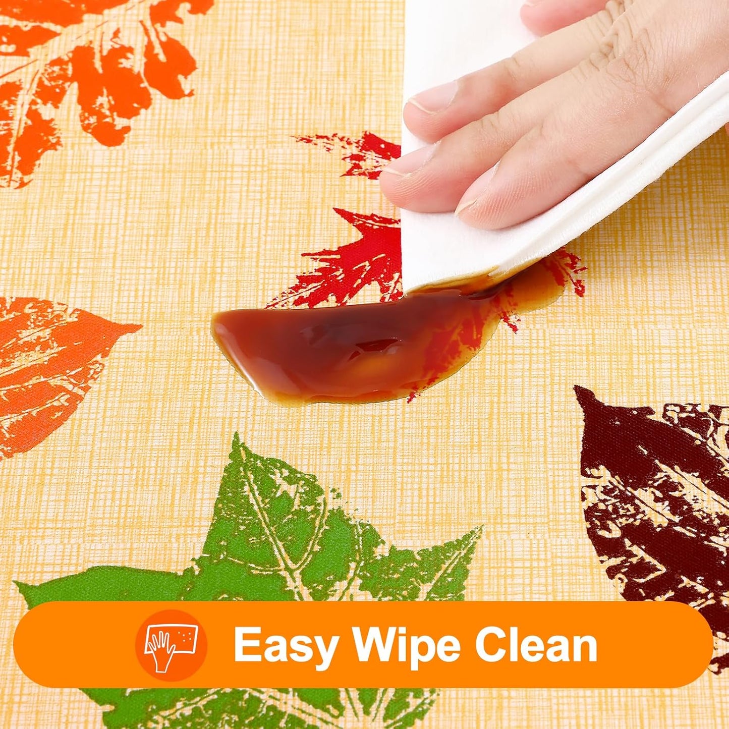 Fall Rectangle Table Cloth, Waterproof Vinyl Tablecloth with Flannel Backing, Wipeable Autumn Leaves Plastic Tablecloths for Harvest and Thanksgiving Parties, (60"x140", Rust & Yellow)
