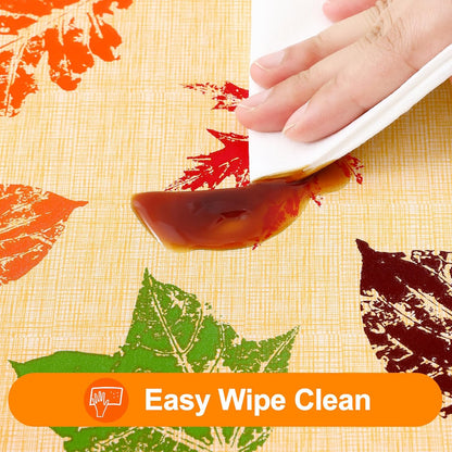 Fall Rectangle Table Cloth, Waterproof Vinyl Tablecloth with Flannel Backing, Wipeable Autumn Leaves Plastic Tablecloths for Harvest and Thanksgiving Parties, (60"x140", Rust & Yellow)