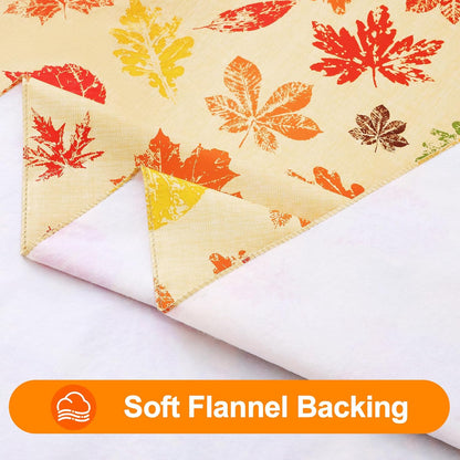 Fall Rectangle Table Cloth, Waterproof Vinyl Tablecloth with Flannel Backing, Wipeable Autumn Leaves Plastic Tablecloths for Harvest and Thanksgiving Parties, (60"x140", Rust & Yellow)