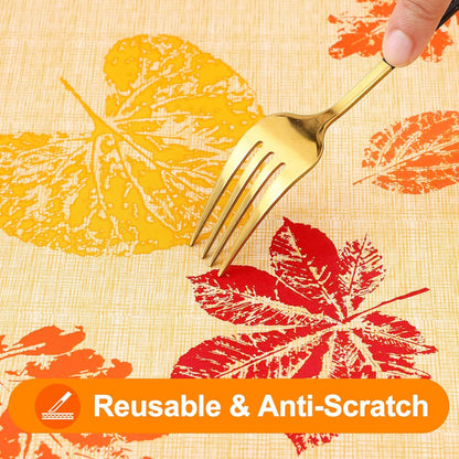 Fall Rectangle Table Cloth, Waterproof Vinyl Tablecloth with Flannel Backing, Wipeable Autumn Leaves Plastic Tablecloths for Harvest and Thanksgiving Parties, (60"x140", Rust & Yellow)