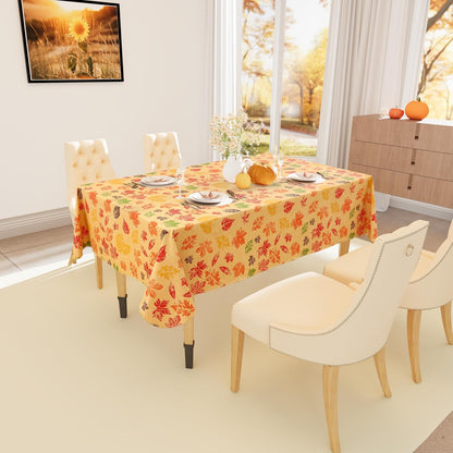 Fall Rectangle Table Cloth, Waterproof Vinyl Tablecloth with Flannel Backing, Wipeable Autumn Leaves Plastic Tablecloths for Harvest and Thanksgiving Parties, (60"x140", Rust & Yellow)