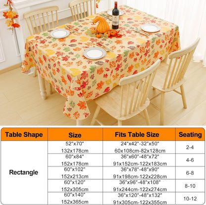 Fall Rectangle Table Cloth, Waterproof Vinyl Tablecloth with Flannel Backing, Wipeable Autumn Leaves Plastic Tablecloths for Harvest and Thanksgiving Parties, (60"x140", Rust & Yellow)