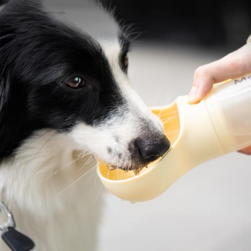 Bone Shaped Pet Water Bottle with Poop Bag Dispenser - Leak-Proof Travel Bottle for Walking & Hiking, Travel Essentials for Dogs, Travel Water Dispenser with Drinking Bowl, Yellow