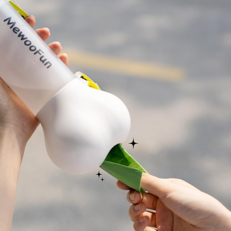Bone Shaped Pet Water Bottle with Poop Bag Dispenser - Leak-Proof Travel Bottle for Walking & Hiking, Travel Essentials for Dogs, Travel Water Dispenser with Drinking Bowl, Yellow