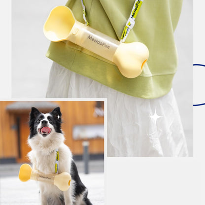 Bone Shaped Pet Water Bottle with Poop Bag Dispenser - Leak-Proof Travel Bottle for Walking & Hiking, Travel Essentials for Dogs, Travel Water Dispenser with Drinking Bowl, Yellow