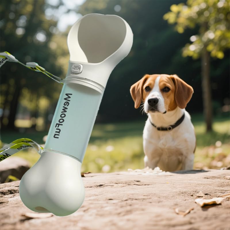 Bone Shaped Pet Water Bottle with Poop Bag Dispenser - Leak-Proof Travel Bottle for Walking & Hiking, Travel Essentials for Dogs, Travel Water Dispenser with Drinking Bowl, Yellow