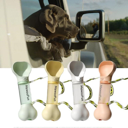 Bone Shaped Pet Water Bottle with Poop Bag Dispenser - Leak-Proof Travel Bottle for Walking & Hiking, Travel Essentials for Dogs, Travel Water Dispenser with Drinking Bowl, Yellow