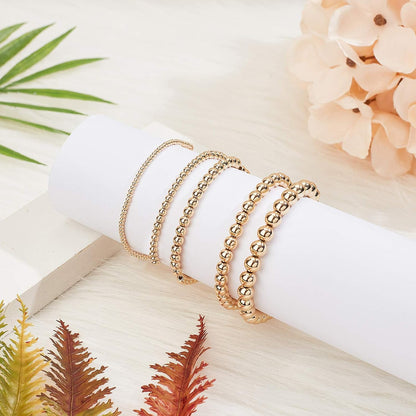 14K Gold Plated Spacer Beads, 300pcs Round Brass Beads 5 Size Metal Smooth Beads Seamless Ball Beads Long-lasting Little Beads for Summer Bracelet Necklace Jewelry DIY Crafts(2/3/4/5/6mm)