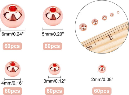 14K Gold Plated Spacer Beads, 300pcs Round Brass Beads 5 Size Metal Smooth Beads Seamless Ball Beads Long-lasting Little Beads for Summer Bracelet Necklace Jewelry DIY Crafts(2/3/4/5/6mm)
