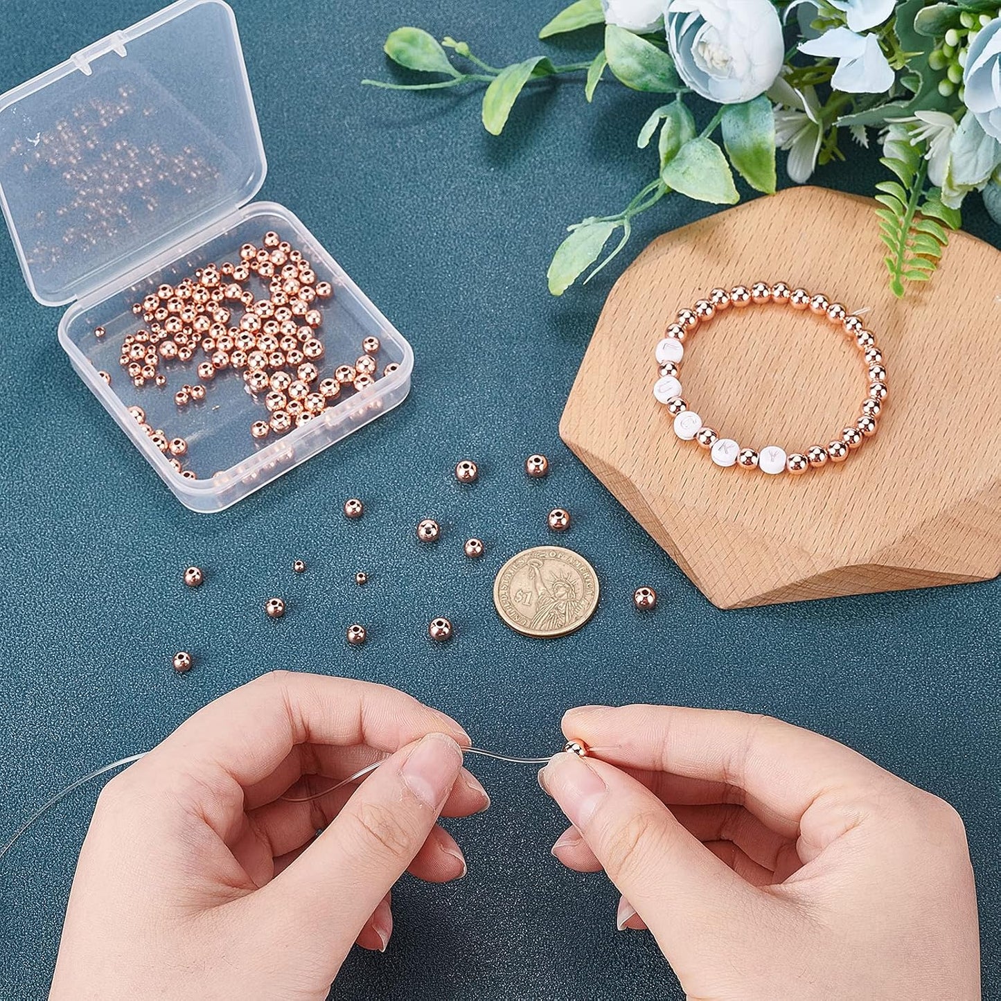 14K Gold Plated Spacer Beads, 300pcs Round Brass Beads 5 Size Metal Smooth Beads Seamless Ball Beads Long-lasting Little Beads for Summer Bracelet Necklace Jewelry DIY Crafts(2/3/4/5/6mm)