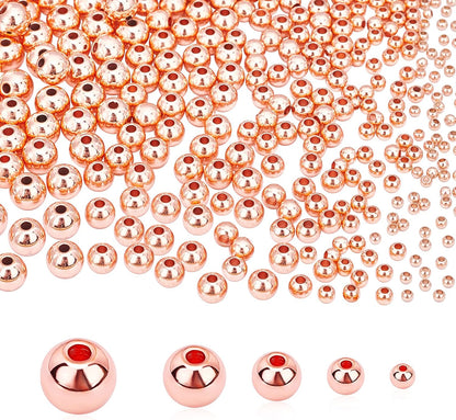 14K Gold Plated Spacer Beads, 300pcs Round Brass Beads 5 Size Metal Smooth Beads Seamless Ball Beads Long-lasting Little Beads for Summer Bracelet Necklace Jewelry DIY Crafts(2/3/4/5/6mm)