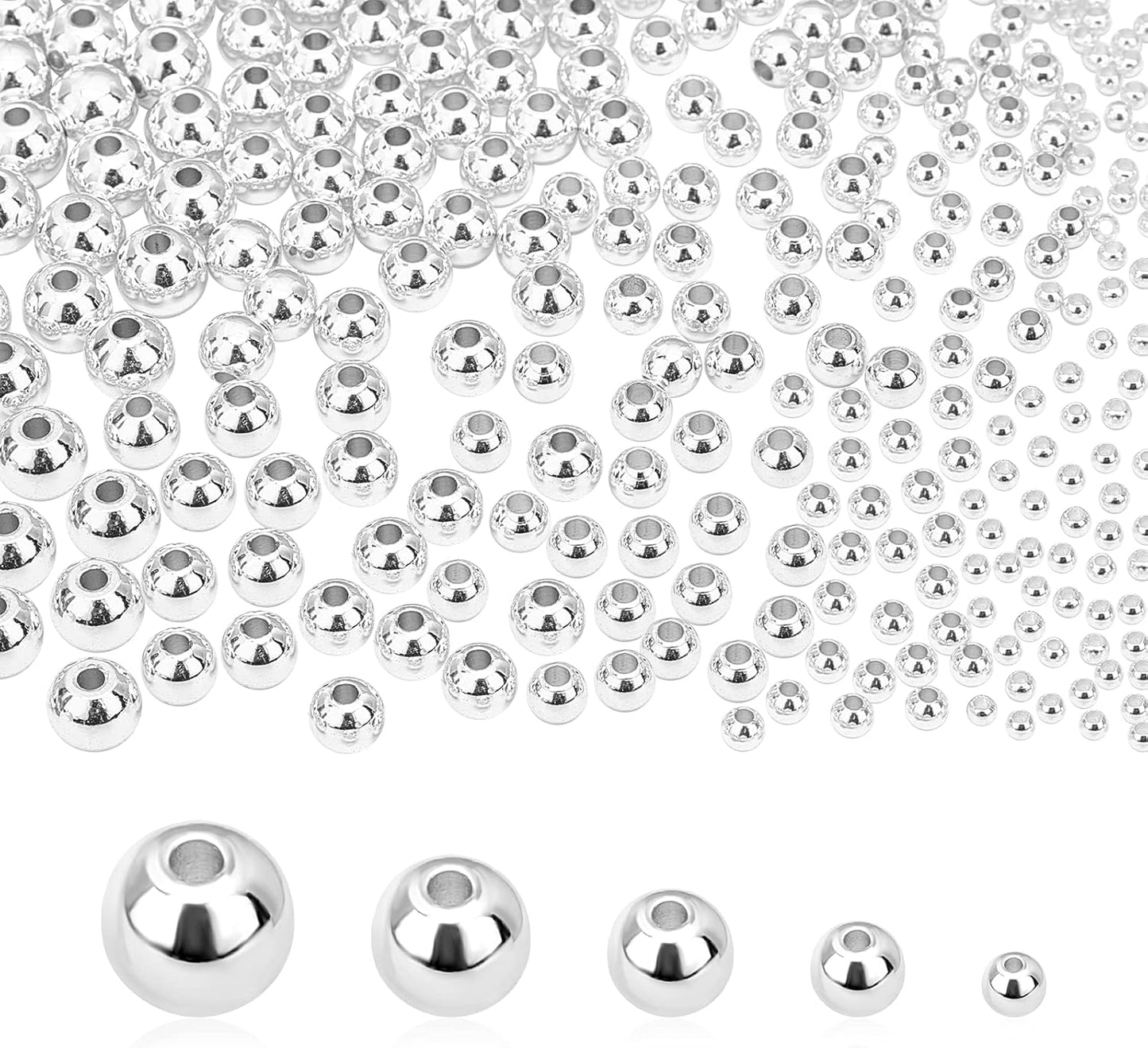 14K Gold Plated Spacer Beads, 300pcs Round Brass Beads 5 Size Metal Smooth Beads Seamless Ball Beads Long-lasting Little Beads for Summer Bracelet Necklace Jewelry DIY Crafts(2/3/4/5/6mm)