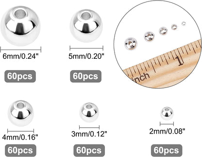 14K Gold Plated Spacer Beads, 300pcs Round Brass Beads 5 Size Metal Smooth Beads Seamless Ball Beads Long-lasting Little Beads for Summer Bracelet Necklace Jewelry DIY Crafts(2/3/4/5/6mm)
