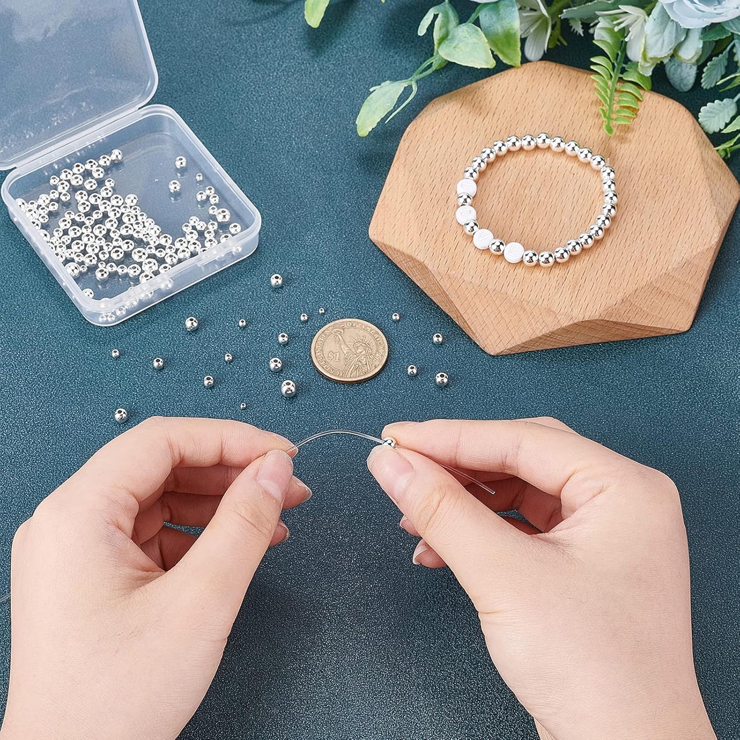 14K Gold Plated Spacer Beads, 300pcs Round Brass Beads 5 Size Metal Smooth Beads Seamless Ball Beads Long-lasting Little Beads for Summer Bracelet Necklace Jewelry DIY Crafts(2/3/4/5/6mm)