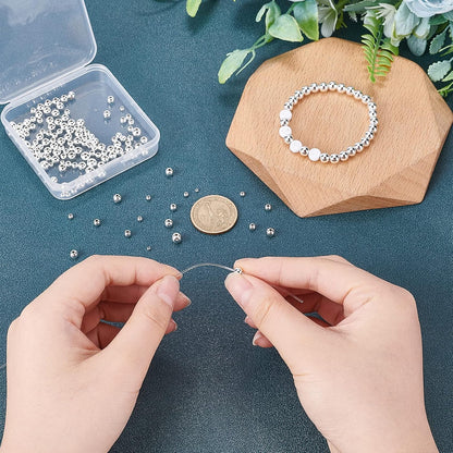 14K Gold Plated Spacer Beads, 300pcs Round Brass Beads 5 Size Metal Smooth Beads Seamless Ball Beads Long-lasting Little Beads for Summer Bracelet Necklace Jewelry DIY Crafts(2/3/4/5/6mm)