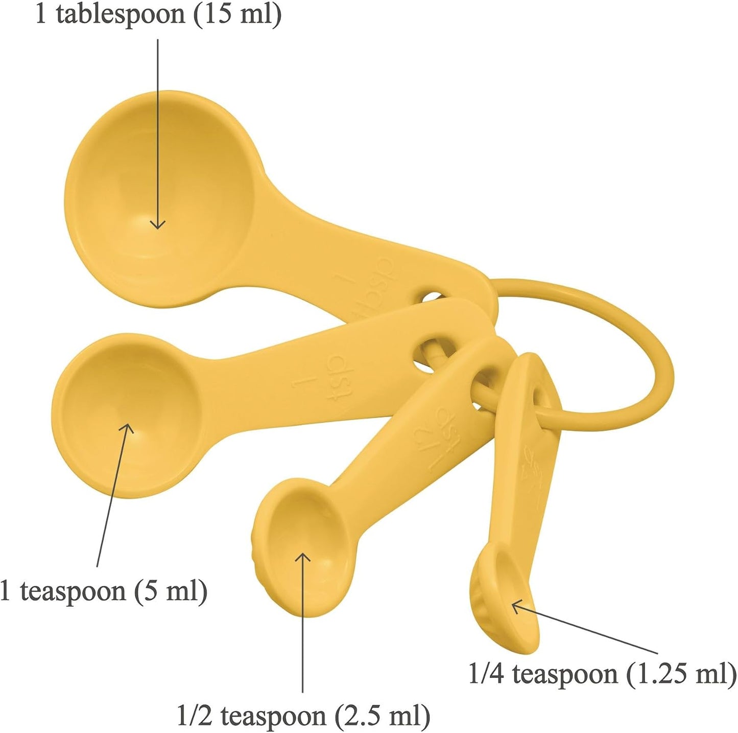 UP 4-Piece Latte Style Melamine Measuring Spoons Set, Professional Nesting Baking and Cooking Tools for Liquid and Dry Ingredients, Yellow