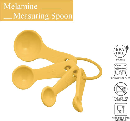UP 4-Piece Latte Style Melamine Measuring Spoons Set, Professional Nesting Baking and Cooking Tools for Liquid and Dry Ingredients, Yellow