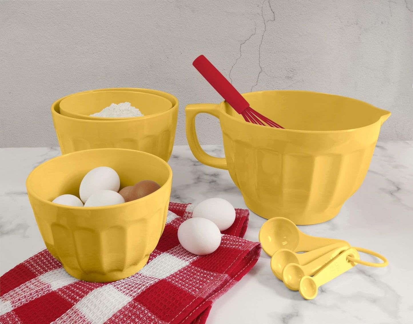 UP 4-Piece Latte Style Melamine Measuring Spoons Set, Professional Nesting Baking and Cooking Tools for Liquid and Dry Ingredients, Yellow