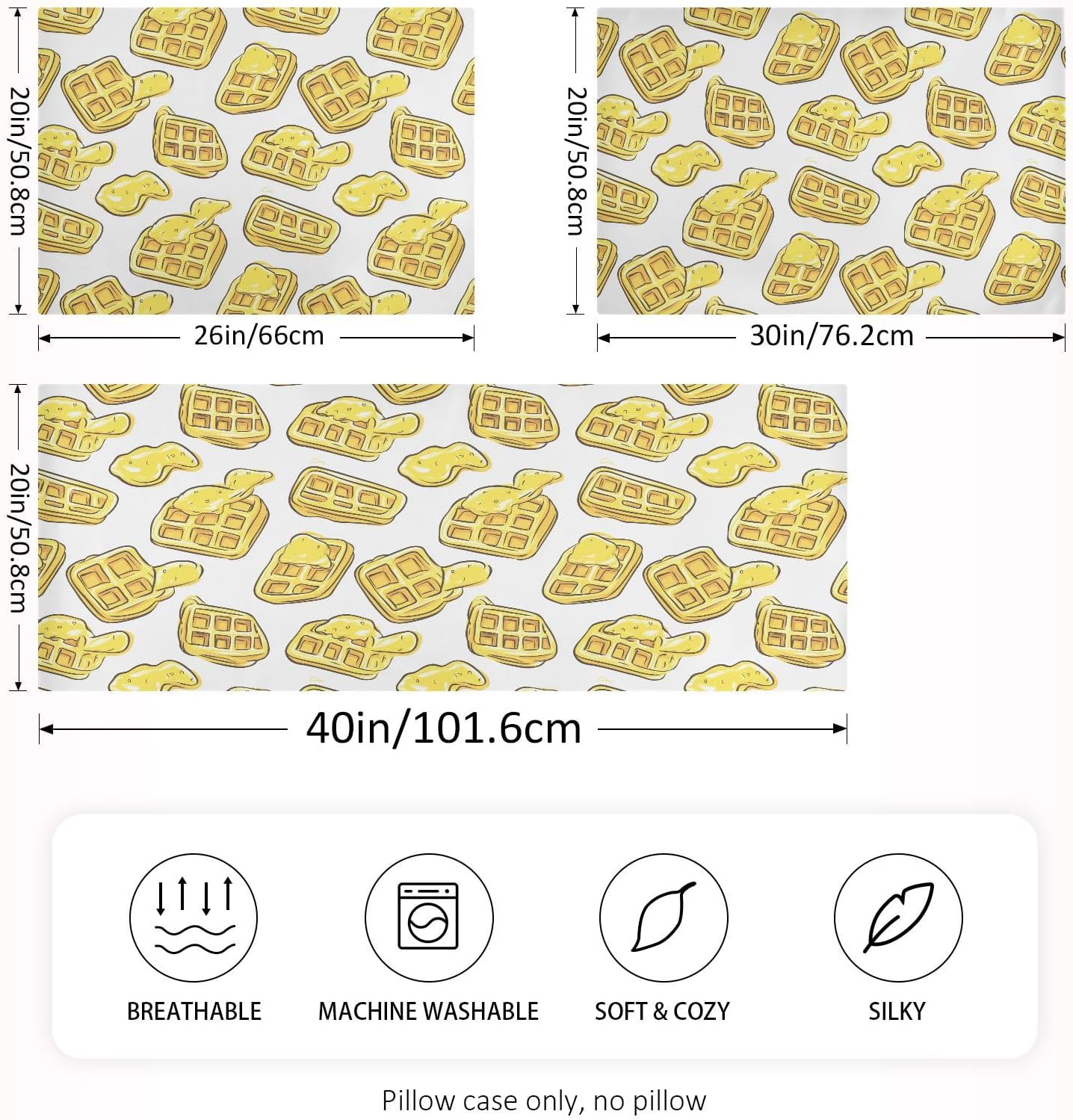Lemon Yellow Ice Cream Waffle Satin Pillowcase Standard Size 20x26in – Soft Silky Pillow Cover for Hair and Skin, No Zipper Envelope Closure, Single Pack for Bed Couch Bedroom