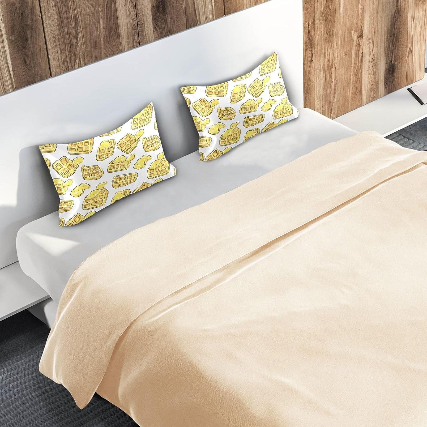 Lemon Yellow Ice Cream Waffle Satin Pillowcase Standard Size 20x26in – Soft Silky Pillow Cover for Hair and Skin, No Zipper Envelope Closure, Single Pack for Bed Couch Bedroom