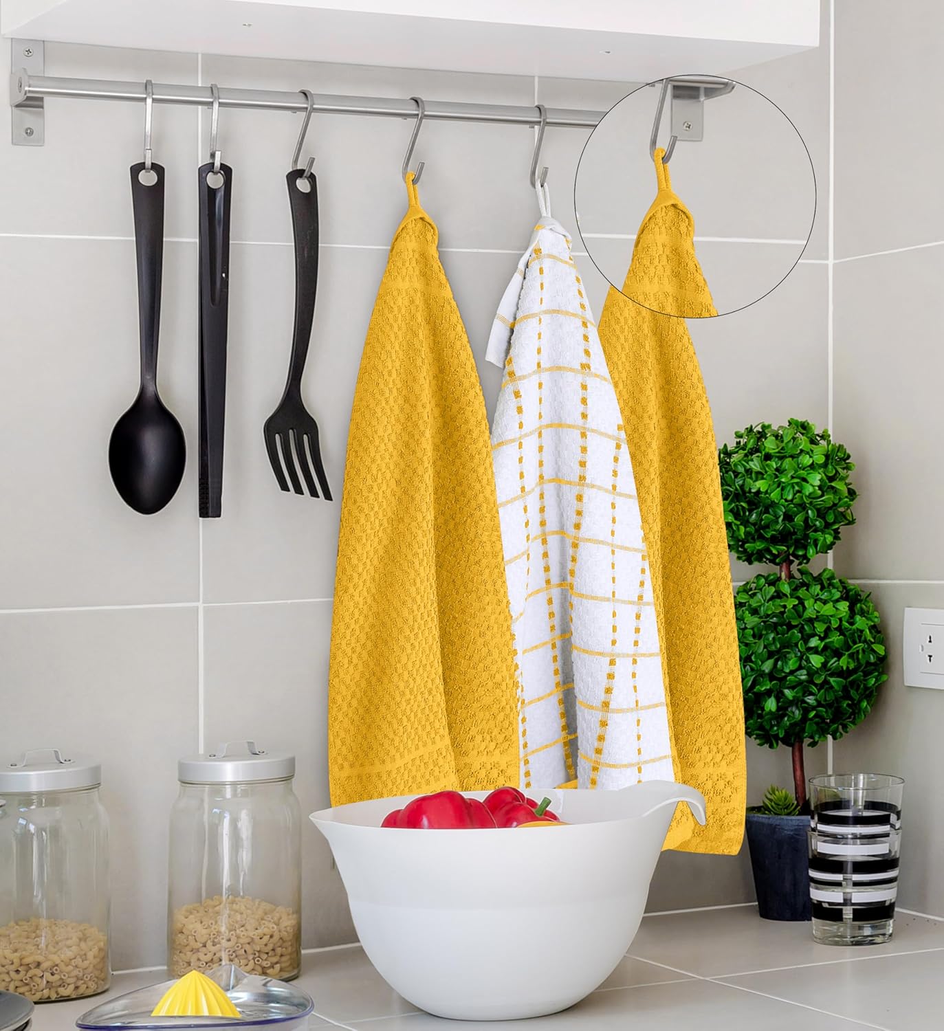 Kitchen Towels 12 Pack, 15 x 25 Inches, 100% Ring Spun Cotton Super Soft and Absorbent Linen Dish, Tea and Bar Towels Set, Yellow